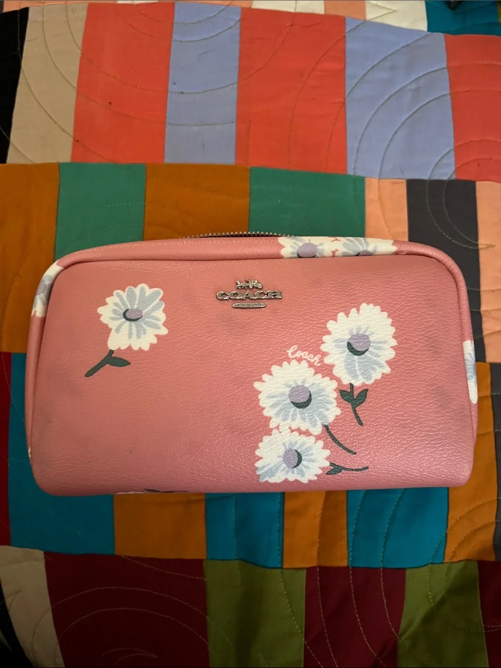 Coach Pink Floral Leather Cosmetic Case